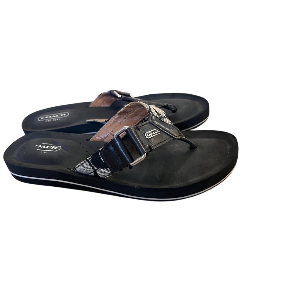 Coach Thong Sandals Womens Size 6.5 Black Signature Buckle Flip Flops